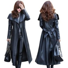 Trench-coat en cuir noir pour