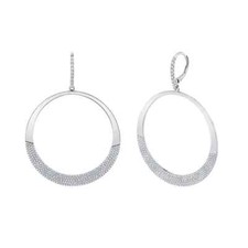 Diamant Cercle Ouvert Goutte Pendantes Oreilles 14K Blanc Pave Or 1.36 CT Rond