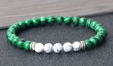 Bracelet de perles Malachite et Howlite blanche, Sur mesure