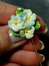 Britannique Vintage OS Chine Bâton Broche Jaune Blanc Bleu 3 Primula Fleur