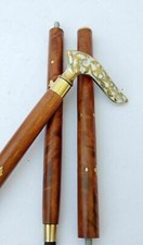 Canne bâton tige de marche en bois manche tête design blanc style vintage...