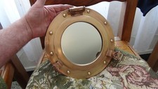 MIROIR HUBLOT MARINE ANCIEN en LAITON MASSIF poids de 1,3kg
