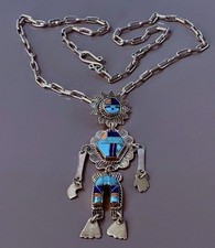 Collier argent Navajo Zuni Sterling Silver Kachina Necklace Pendant C.B  Signed