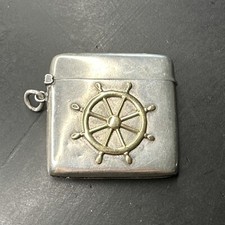 Ancien Pyrogene Box Boite A Allumette Argent Massif Et Or 18k 750 Gouvernail