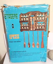étagère à épices ancienne en bois vintage