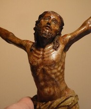 Christ XVIIe En Bois Fruitier sculpté Polychrome Haute époque XVIIe 17th baroque