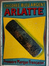 Ancienne Plaque en tôle embossée lithographiée CHICOREE ARLATTE 24x34cm