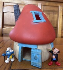 Très Rare Maison Schtroumpfs Vintage Bully Schleich? Rouge Bleu Écrue 70"  20 CM