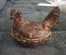 Lg 1800s Hen Nest French Dish Nesting Chicken Brown Stoneware France Pottery 7”