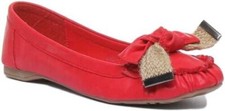Femmes Cuir Synthétique à Enfiler Confort Chaussures Bateau en Rouge Taille UK 3