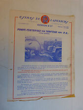  prospectus catalogue agricole  RENSON ET Cie : pompe centrifuge PU tracteur 