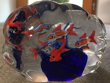 Boule Sulfure Presse Papier , Aquarium , Poissons De Mer Objet De Bureau Murano