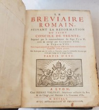 LIVRE BRÉVIAIRE ROMAIN SUIVANT LA RÉFORME DU ST CONCILE DE TRENTE, 1745