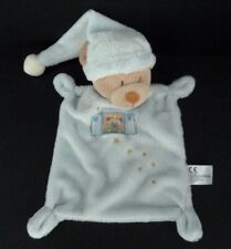 *. DOUDOU PLAT NICOTOY SIMBA OURS BLEU BEIGE BLANC BONNET FENETRE ETOILE TBE