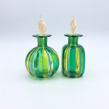 Paire flacons parfum miniatures verre soufflé vert bleu jaune zanfirico Murano