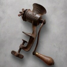 Antique Food Chopper. 1800s Table Top Hand Crank Meat Grinder.