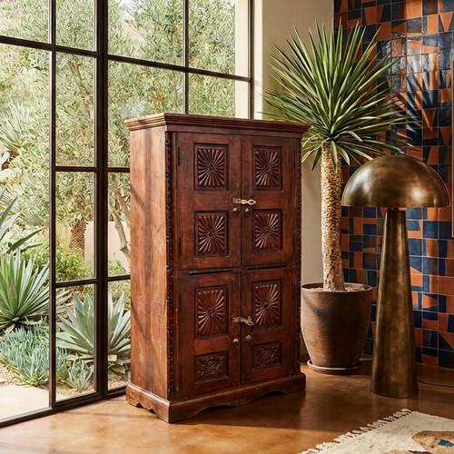 Antique armoire sunburst - sunburst, hand