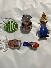 5 figurines en verre soufflé Murano, clown,  2 poisons ,oiseau et ours