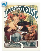Affiche ancienne Art Nouveau - Bières de la Meuse par Alphonse Mucha 18x24 ou...