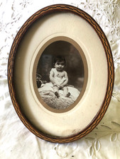 Antique French Edwardian Inlaid Wood Banding Photograph Frame Hang Stand Up 1900