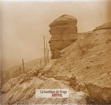 Chapelotte, Vosges, guerre WW1, plaque verre photo ancienne stéréo 6x13 cm
