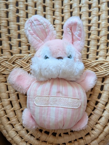 Peluche lapin rose blanc - , rayé