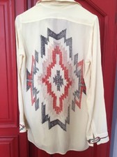 Superbe Chemise Femme SANDRO Soie Écru Motif Navajo/indien, T.1, Parfait État !