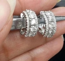 Coupe Ronde Imitation Diamant Femmes Huggie Créole Boucles 14K Plaqué or Blanc