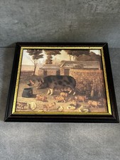 litographie Truie Avec Porcinets Vintage 