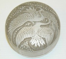 -RARE BOITE CIRCULAIRE René LALIQUE RAMBOUILLET HERON VERRE moulé Opaque Satiné