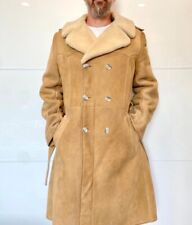 Manteau long vintage en peau lainée véritable - Caban en cuir - taille XL