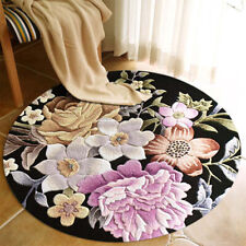 Tapis Laine Rond Floral Style Campagne, Pivoine Jonquille Rose et Petites Fleurs