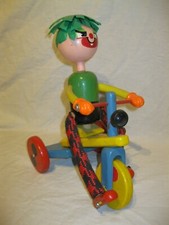 🤡 Retro 70s Ancien JOUET ANIMÉ MÉCANIQUE À TIRER CLOWN EDUCALUX FRANCE en BOIS