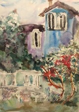 Tableau aquarelle impressionniste vintage paysage