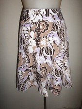 LONGUE JUPE EVASEE C&A DIVERS MOTIFS ECRU BEIGE CHOCOLAT LILAS 30% LIN T:34/36