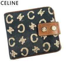Portefeuille CELINE C blason double pli toile marron marine cuir vintage France