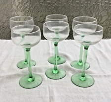6 verres à vin d’Alsace à pied vert et transparent - H 16,5 cms