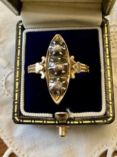 19 ème TRÈS ANCIENNE BAGUE MARQUISE OR ET TROIS BEAUX DIAMANTS 