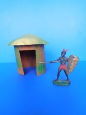 CLAIRET /  L'AFRIQUE / DECOR :  RARE HUTTE avec un guerrier africain