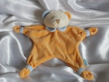 Doudou ours orange, col bleu