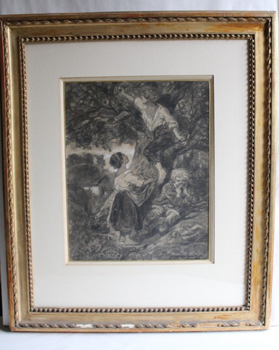 Ancien dessin fusain crayon