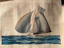 Très Belle Aquarelle Ancienne Marine