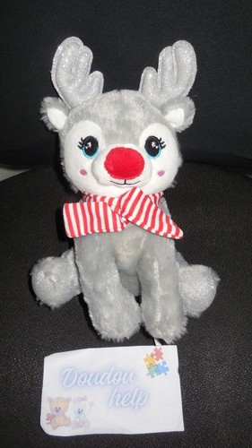 Doudou peluche renne cerf - peluche, gris