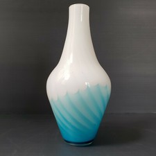 VASE VINTAGE 1960 EN VERRE BLEU & BLANC 60S 1960S ANNEES 60