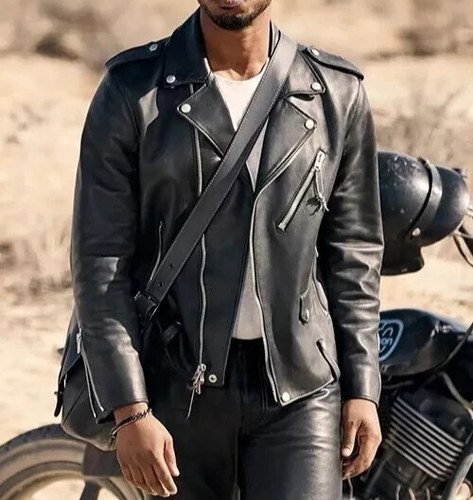 Black leather biker jacket for - black,