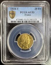 LOUIS XVIII - 20 FRANCS OR 1818 T NANTES - PCGS AU 53