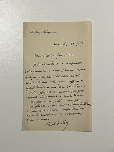 Paul valéry lettre autographe - valéry,