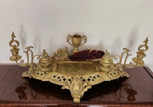 Double encrier bronze doré - bronze,