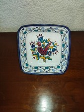 Plat carré ancien coupe en céramique émaillé polychrome Nabeul Tunisienne