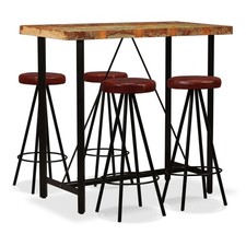 Ensemble de Bar 5 pcs Bois Massif Recyclé et Cuir Véritable Tabourets vidaXL